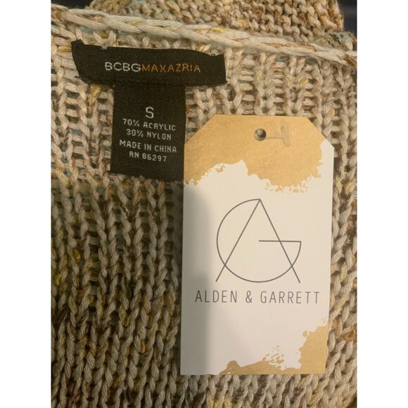 BCBG Max Azria Tan Loose Knit V-Neck Sweater W/ Beaded Neckline, Size Small - Picture 7 of 7